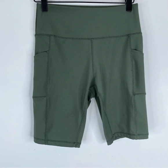 lululemon athletica Pants - Lululemon Ebb & Flow Bike Shorts Sage Green High Rise Pockets Yoga Athleisure M